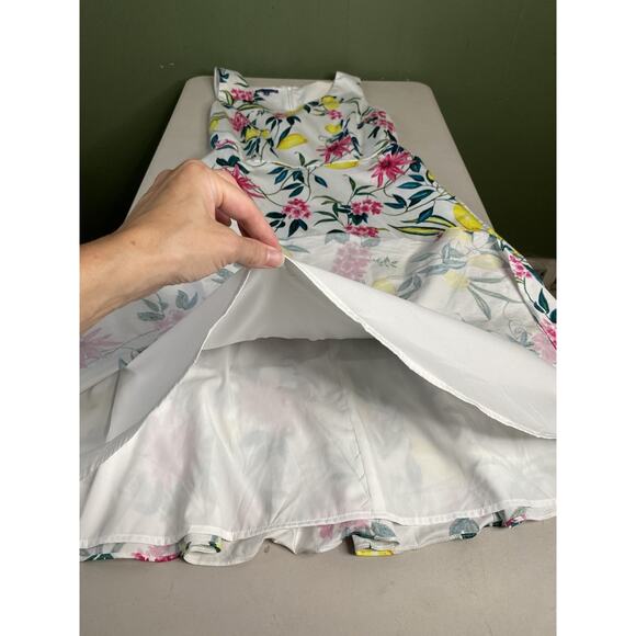 Talbots Dress Womens Size 10 Lively Lemon Floral Fit & Flare Party Guest Midi - Picture 11 of 12